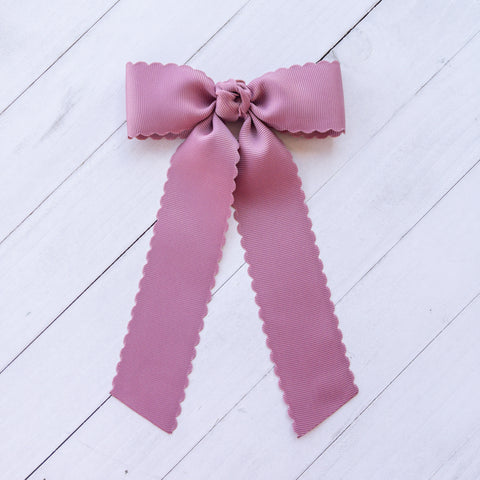 Hair Bow with Long Tails: Scalloped - Mauve