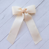 Hair Bow with Long Tails: Scalloped - Cream