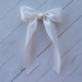 Hair Bow with Long Tails: Satin - Ivory