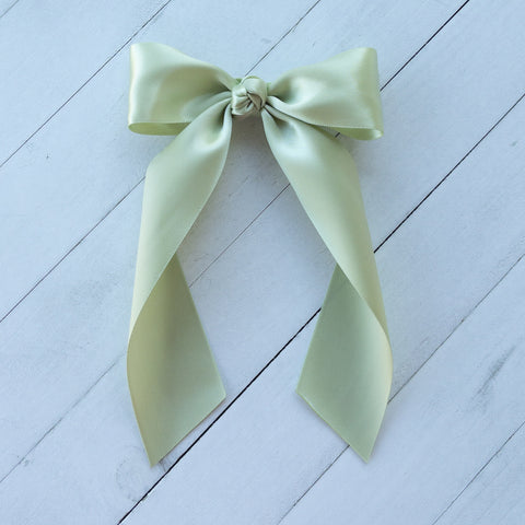 Hair Bow with Long Tails: Satin - Light Green