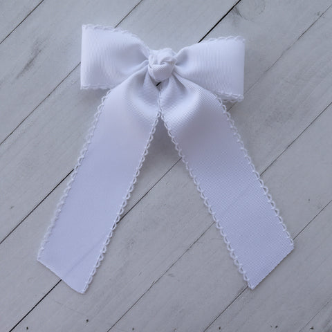 Hair Bow with Long Tails: Moonstitch - White / White