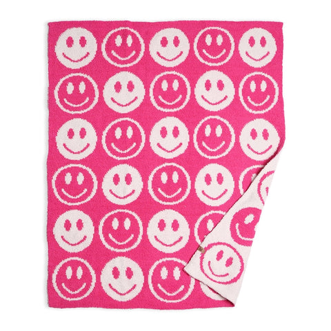 Happy Face Luxury Soft Throw Blanket: Hot Pink