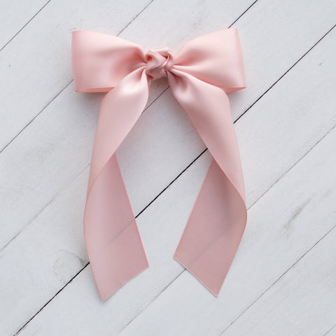 Hair Bow with Long Tails: Satin - Pink Blush
