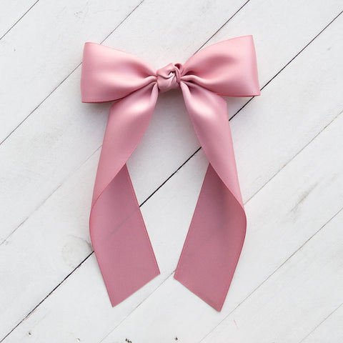 Hair Bow with Long Tails: Satin - Dusty Rose