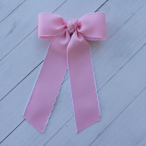 Hair Bow with Long Tails: Moonstitch - Pink / White