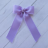 Hair Bow with Long Tails: Moonstitch - Lavender / White
