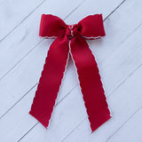Hair Bow with Long Tails: Moonstitch - Red / White