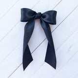 Hair Bow with Long Tails: Satin - Black