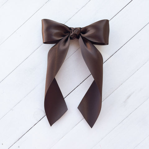 Hair Bow with Long Tails: Satin - Brown
