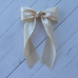 Hair Bow with Long Tails: Satin - Cream
