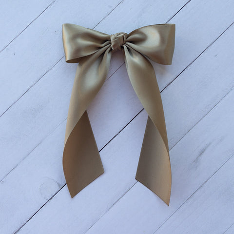 Hair Bow with Long Tails: Satin - Antique Gold