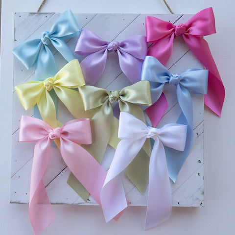 Hair Bow with Long Tails: Satin - Light Blue
