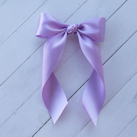 Hair Bow with Long Tails: Satin - Lavender