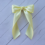 Hair Bow with Long Tails: Satin - Light Yellow