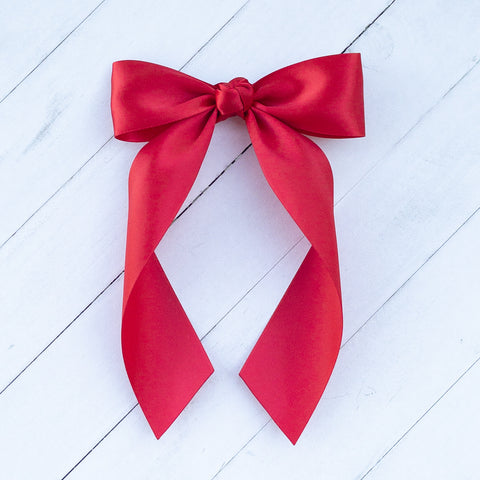 Hair Bow with Long Tails: Satin - Red