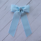 Hair Bow with Long Tails: Moonstitch - Light Blue / White
