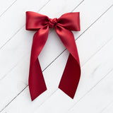 Hair Bow with Long Tails: Satin - Maroon