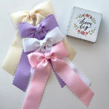 Hair Bow with Long Tails: Scalloped - Pink