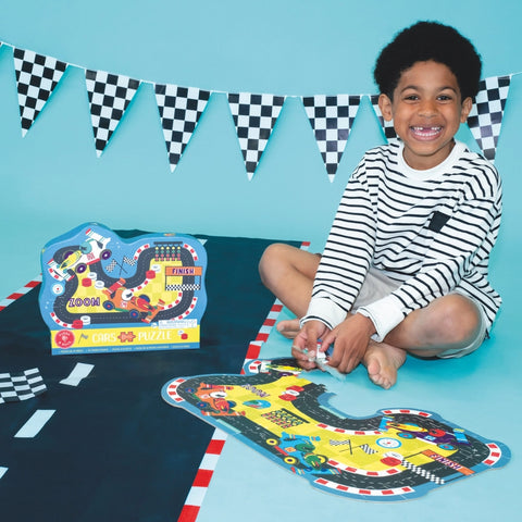 Cars Race Track Shaped Jigsaw Puzzle 80 piece