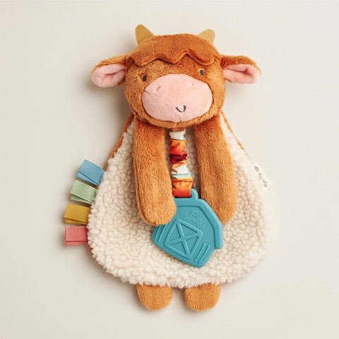 Itzy Lovey Plush with Silicone Teether Toy: Highland Cow