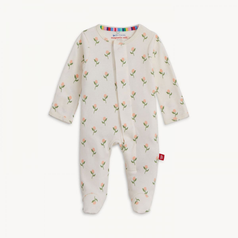 Magnetic Me, Footie: Floral Chicken Tender Organic Cotton