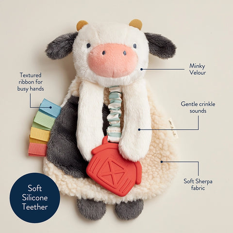 Itzy Lovey Plush with Silicone Teether Toy: Cow