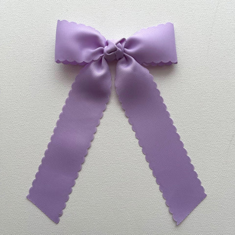 Hair Bow with Long Tails: Scalloped - Lavender