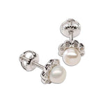 Earrings: Sterling Silver White Pearl Button