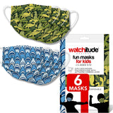 6 Pack Disposable Kids Masks - Shark Frenzy & Dino Camo